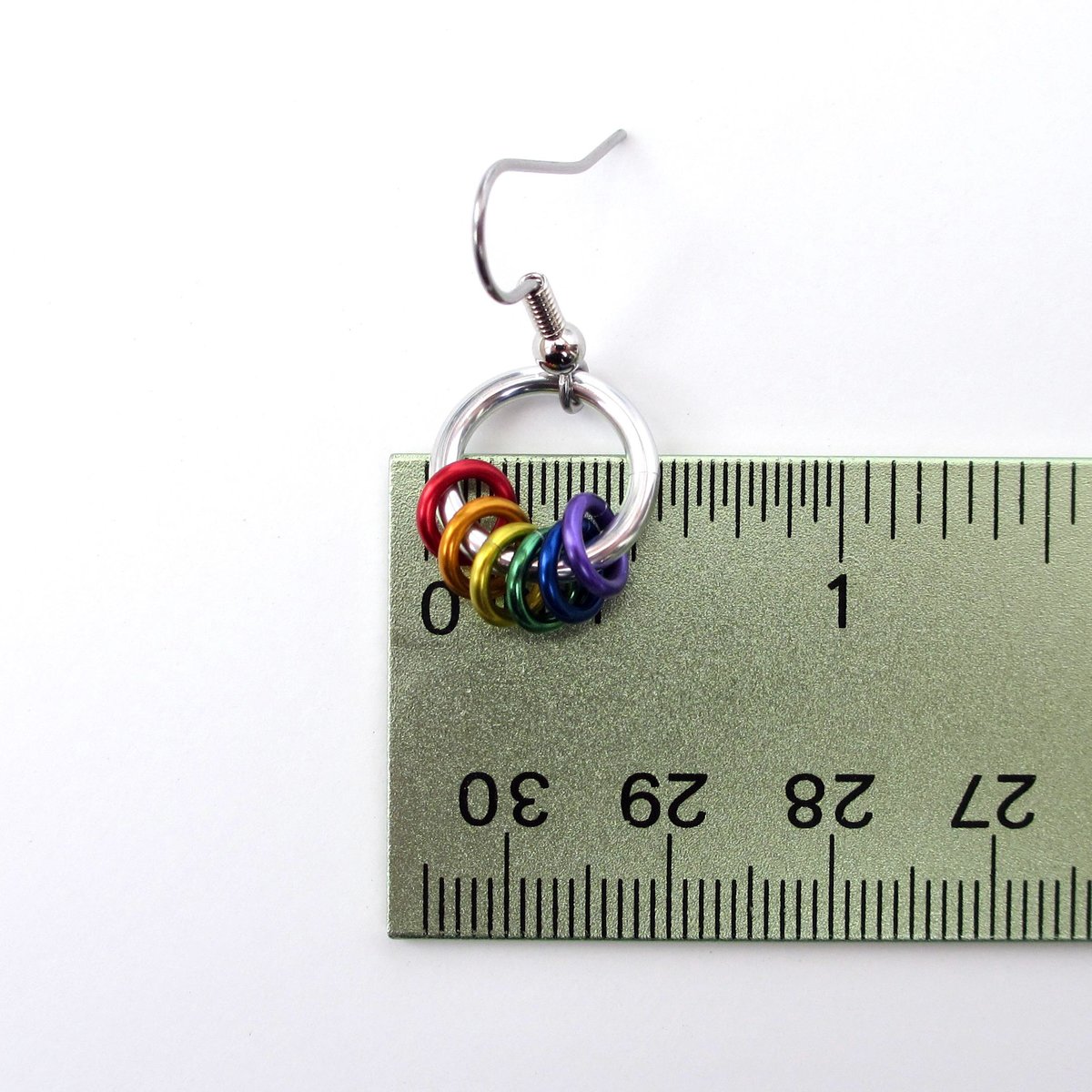 Minimalist Gay Pride Earrings with Floating Rainbow Rings - Handmade Jewelry