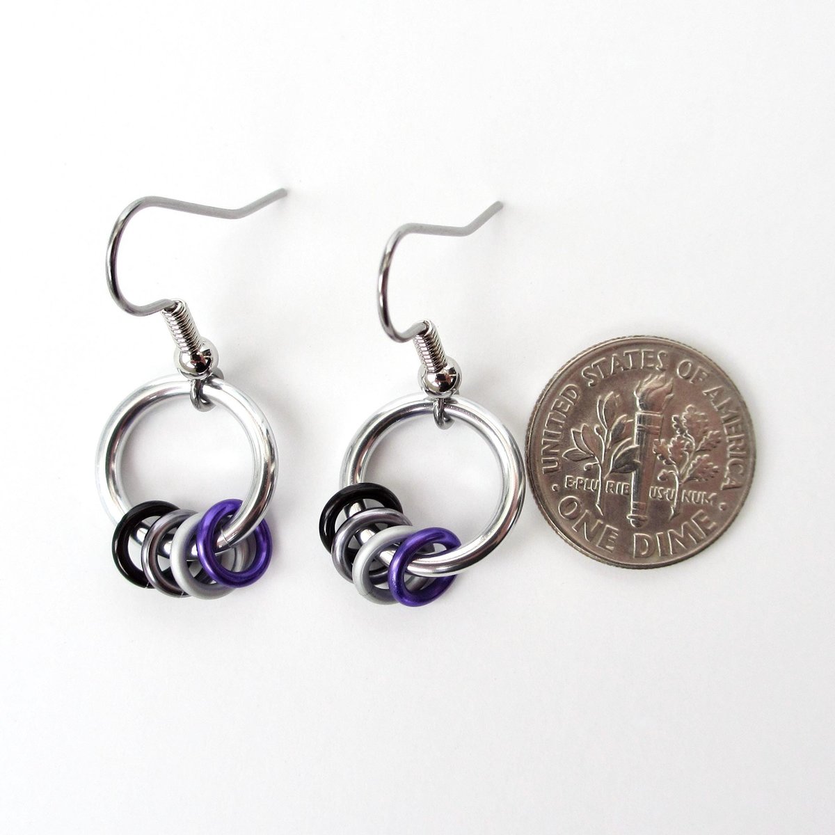 Minimalist Asexual Pride Earrings with Floating Rings in Ace Flag Colors - Handmade LGBTQIA Jewelry