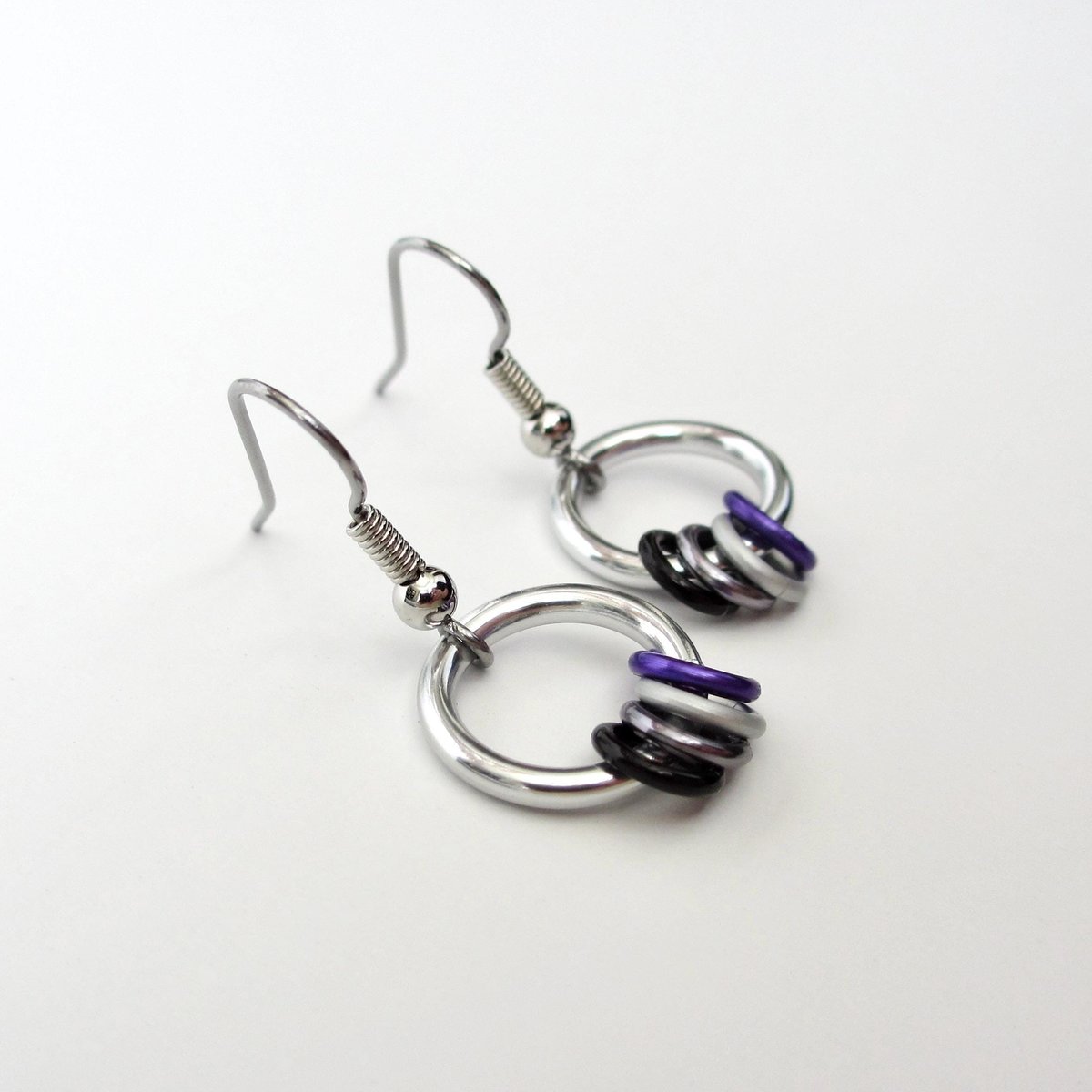 Minimalist Asexual Pride Earrings with Floating Rings in Ace Flag Colors - Handmade LGBTQIA Jewelry