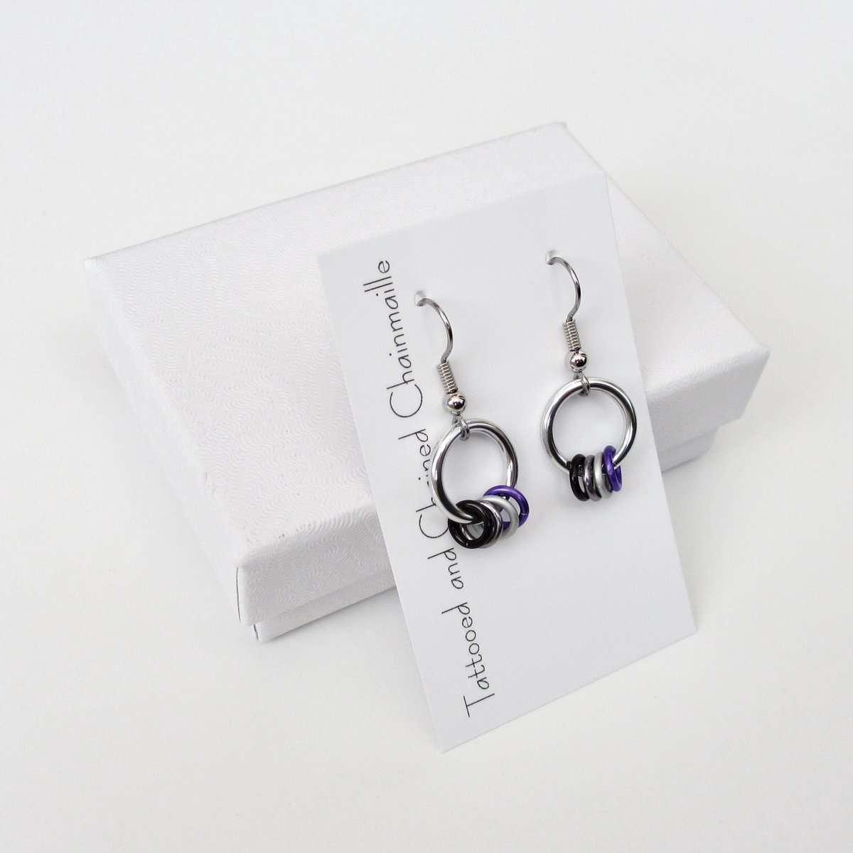 Minimalist Asexual Pride Earrings with Floating Rings in Ace Flag Colors - Handmade LGBTQIA Jewelry