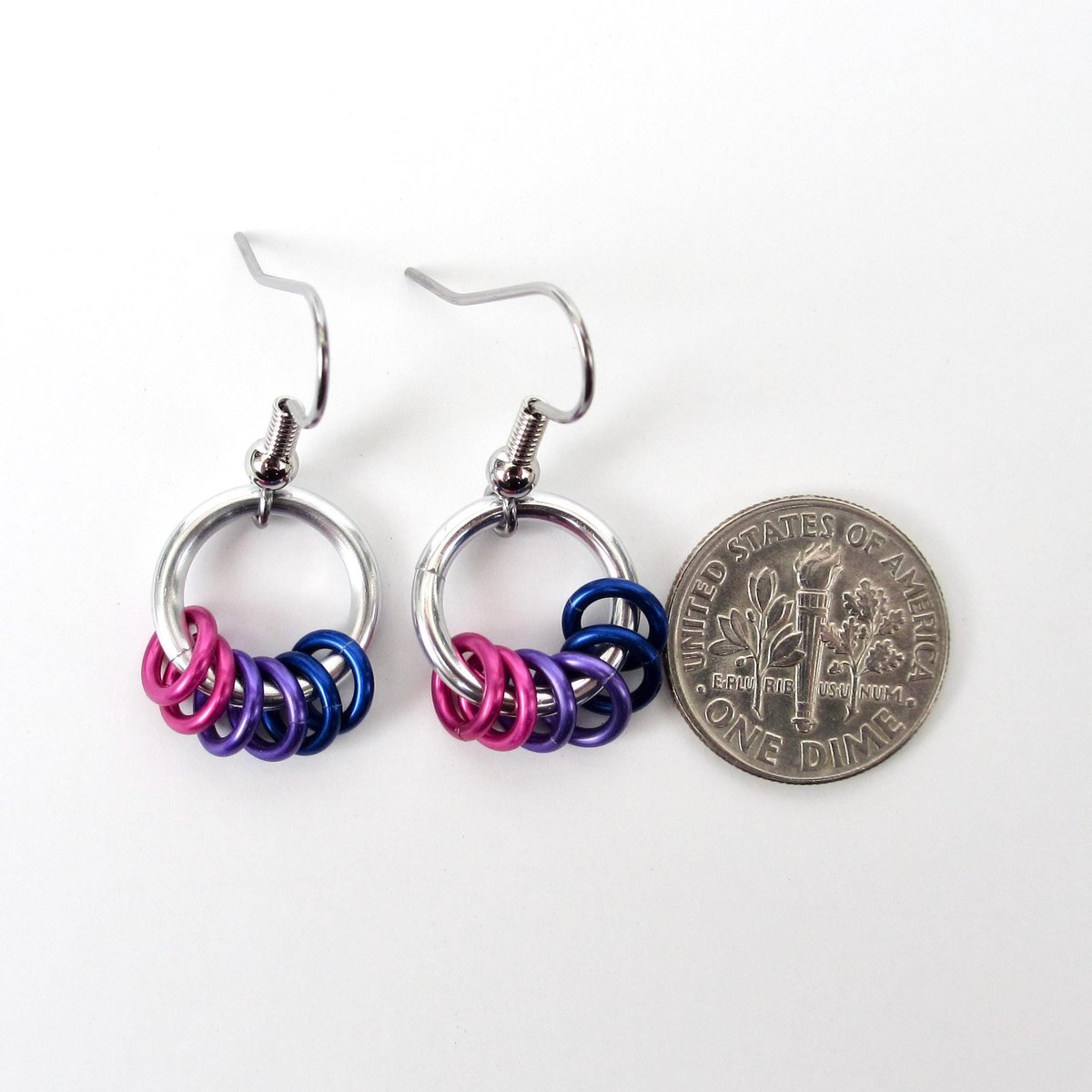 Minimalist Handmade Bisexual Pride Earrings with Pink, Purple, and Blue Floating Rings