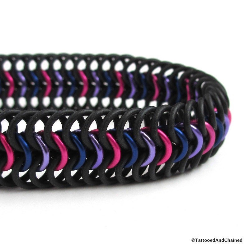 Bi pride bracelet, stretchy chainmail bisexual jewelry in pink, purple and blue