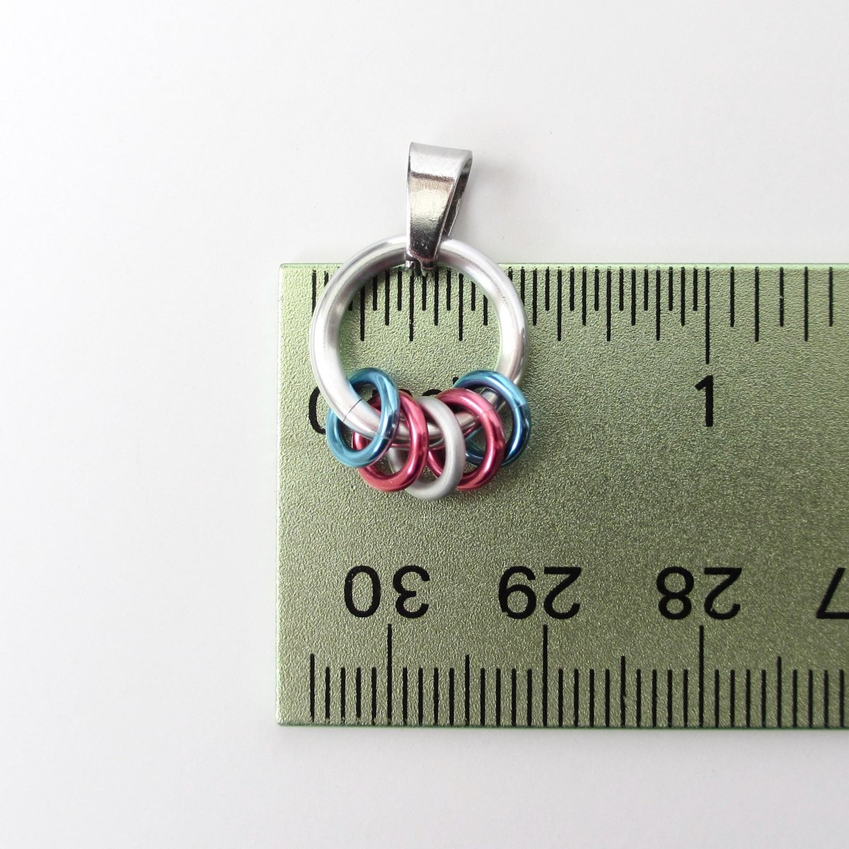 Minimalist Transgender Pride Pendant with Floating Rings in Trans Flag Colors - Handmade LGBTQ Jewelry