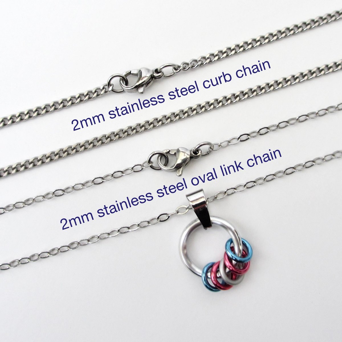 Minimalist Transgender Pride Pendant with Floating Rings in Trans Flag Colors - Handmade LGBTQ Jewelry