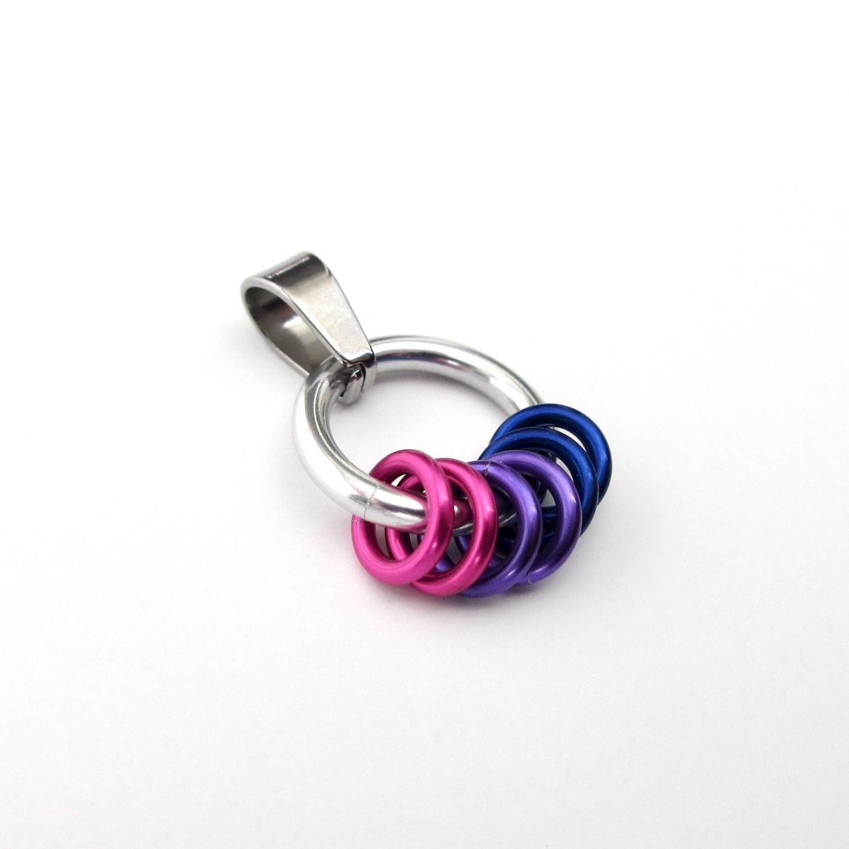 Minimalist Bisexual Pride Pendant with Pink, Purple, & Blue Floating Rings - Handmade LGBTQ Jewelry