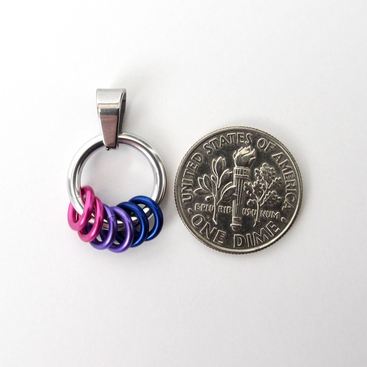 Minimalist Bisexual Pride Pendant with Pink, Purple, & Blue Floating Rings - Handmade LGBTQ Jewelry