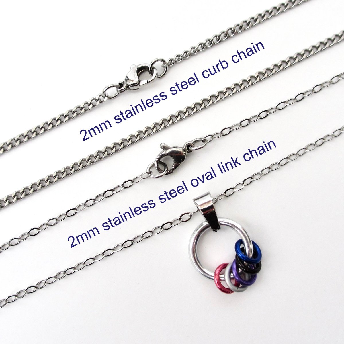 Minimalist Genderfluid Pride Pendant with Pink, White, Purple, Black & Blue Floating Rings - Handmade LGBTQ+ Jewelry