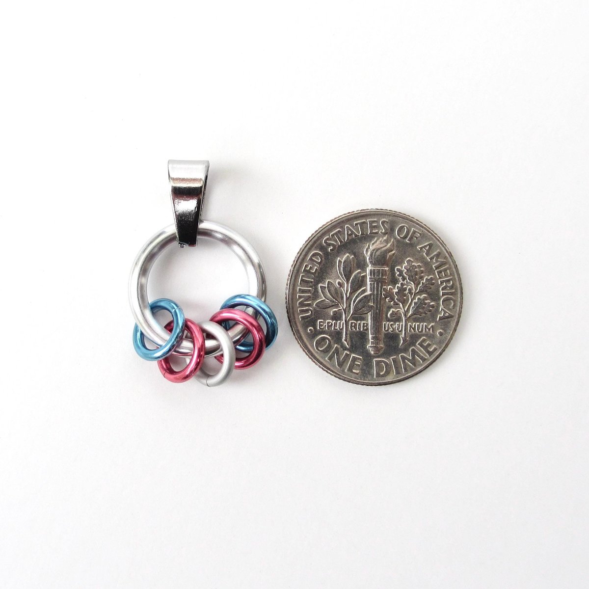 Minimalist Transgender Pride Pendant with Floating Rings in Trans Flag Colors - Handmade LGBTQ Jewelry