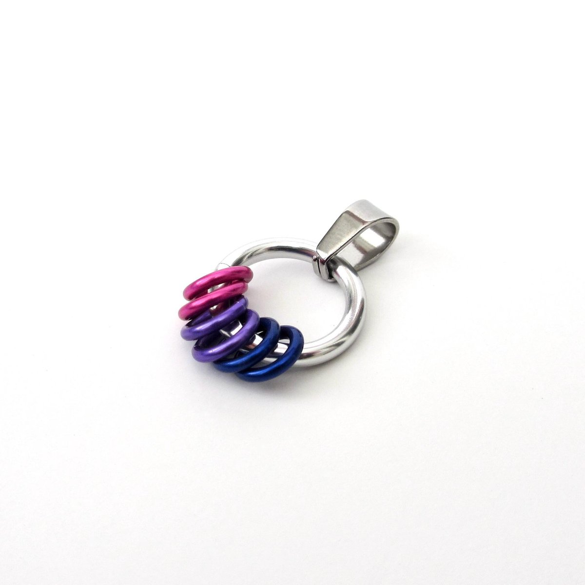 Minimalist Bisexual Pride Pendant with Pink, Purple, & Blue Floating Rings - Handmade LGBTQ Jewelry