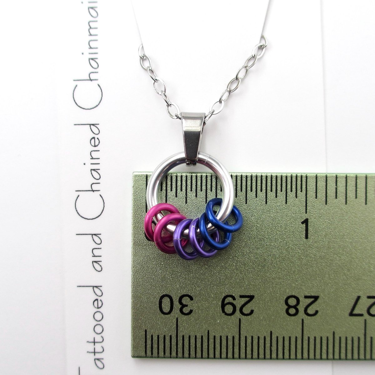 Minimalist Bisexual Pride Pendant with Pink, Purple, & Blue Floating Rings - Handmade LGBTQ Jewelry