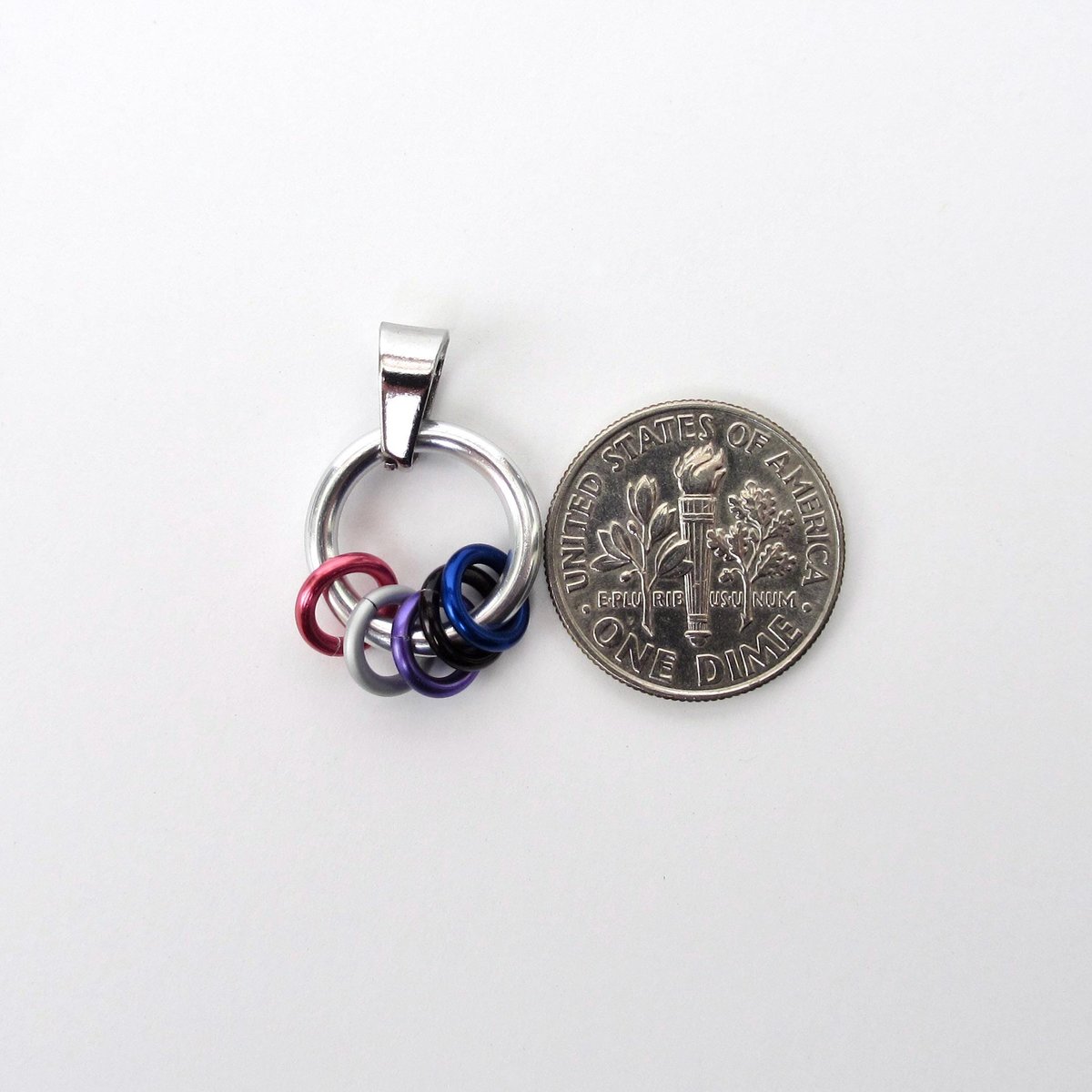 Minimalist Genderfluid Pride Pendant with Pink, White, Purple, Black & Blue Floating Rings - Handmade LGBTQ+ Jewelry