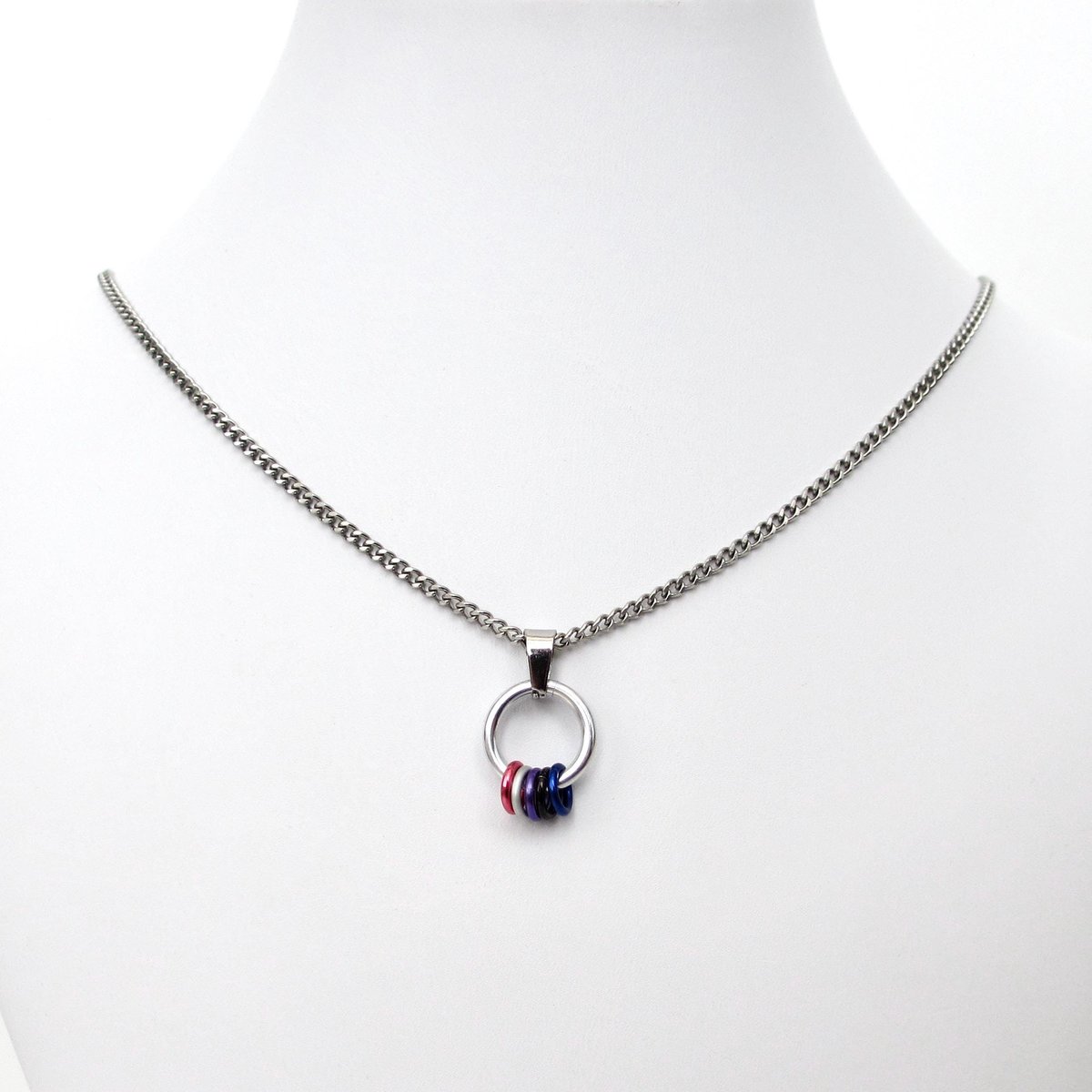 Minimalist Genderfluid Pride Pendant with Pink, White, Purple, Black & Blue Floating Rings - Handmade LGBTQ+ Jewelry