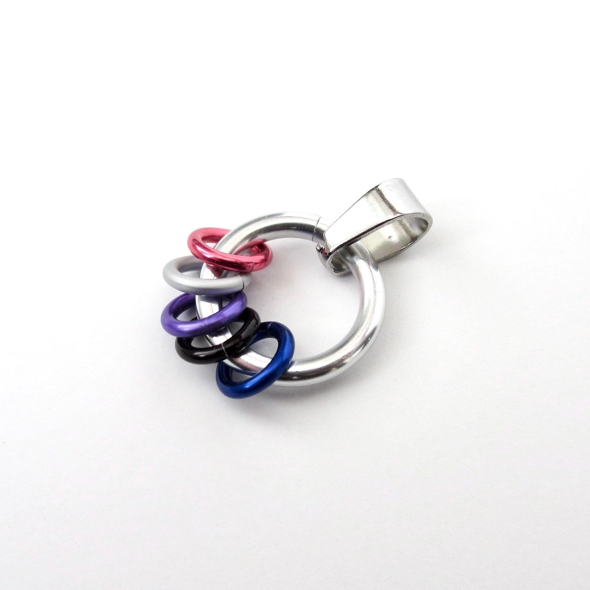 Minimalist Genderfluid Pride Pendant with Pink, White, Purple, Black & Blue Floating Rings - Handmade LGBTQ+ Jewelry