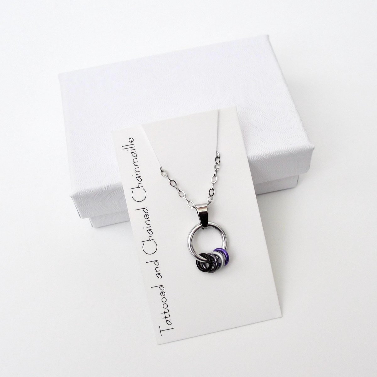 Minimalist Asexual Pride Pendant with Floating Rings in Ace Flag Colors - Handmade LGBTQ+ Jewelry