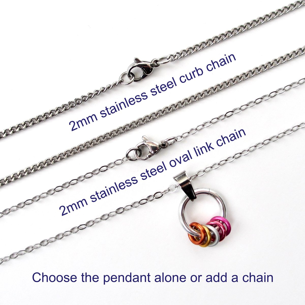 Minimalist Lesbian Pride Pendant with Floating Rings in Sunset Flag Colors - Handmade LGBTQ Jewelry