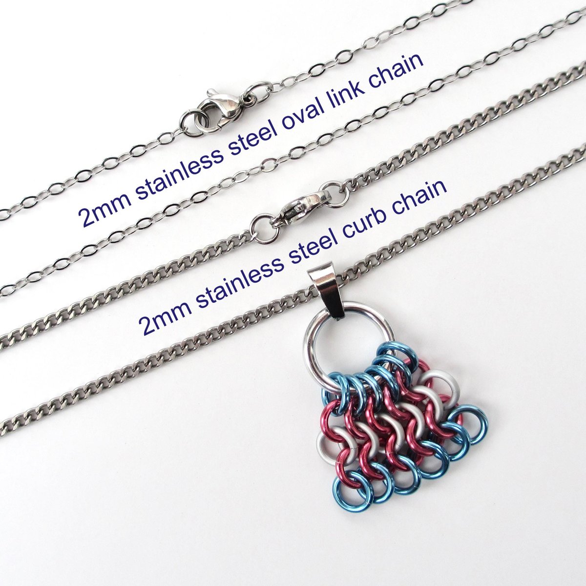 Transgender Pride Mesh Tile Pendant, Handmade Chainmail LGBTQ Flag Necklace