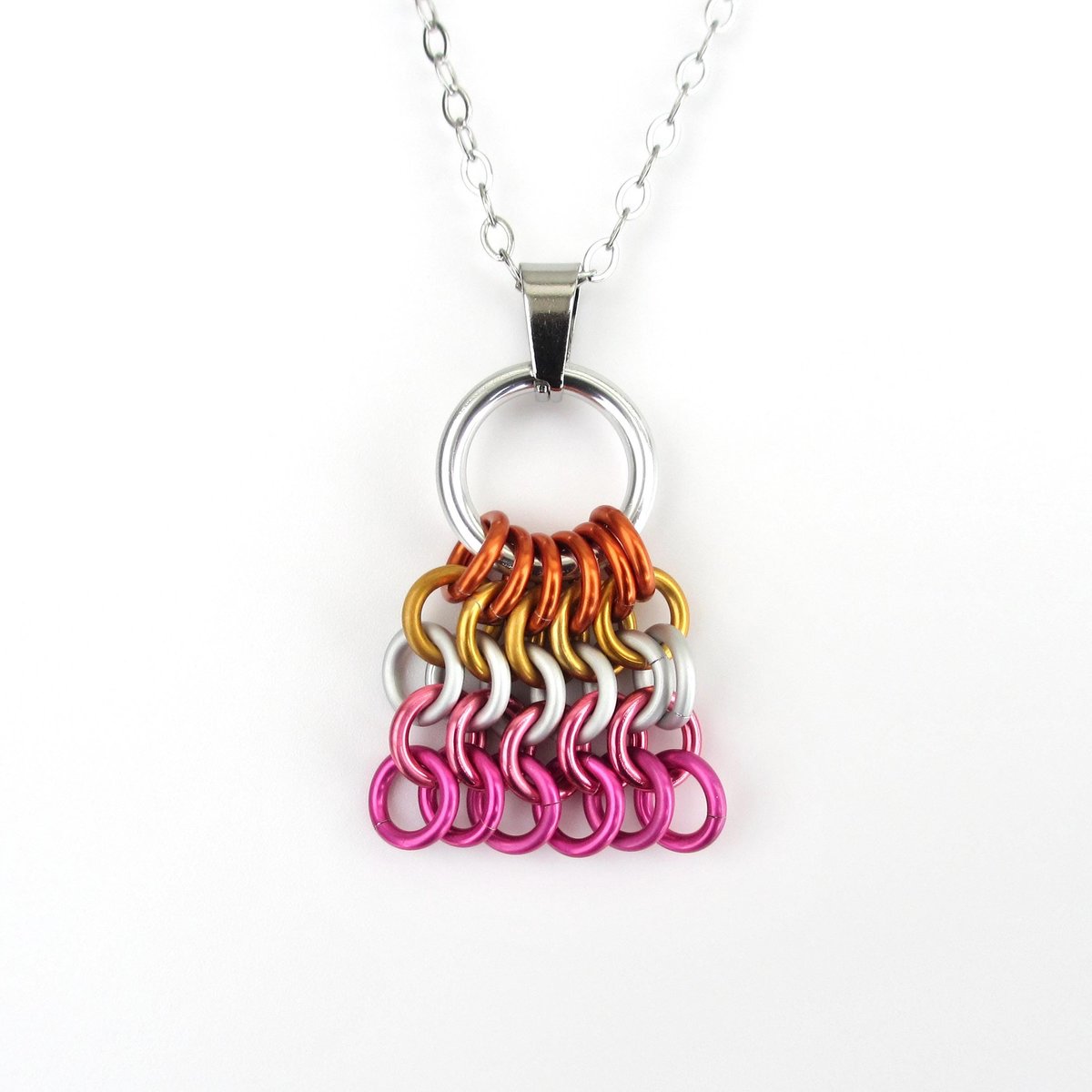 Lesbian Pride Flag Pendant, Bag Charm or Zipper Pull - Handmade LGBTQ Chainmail Accessory