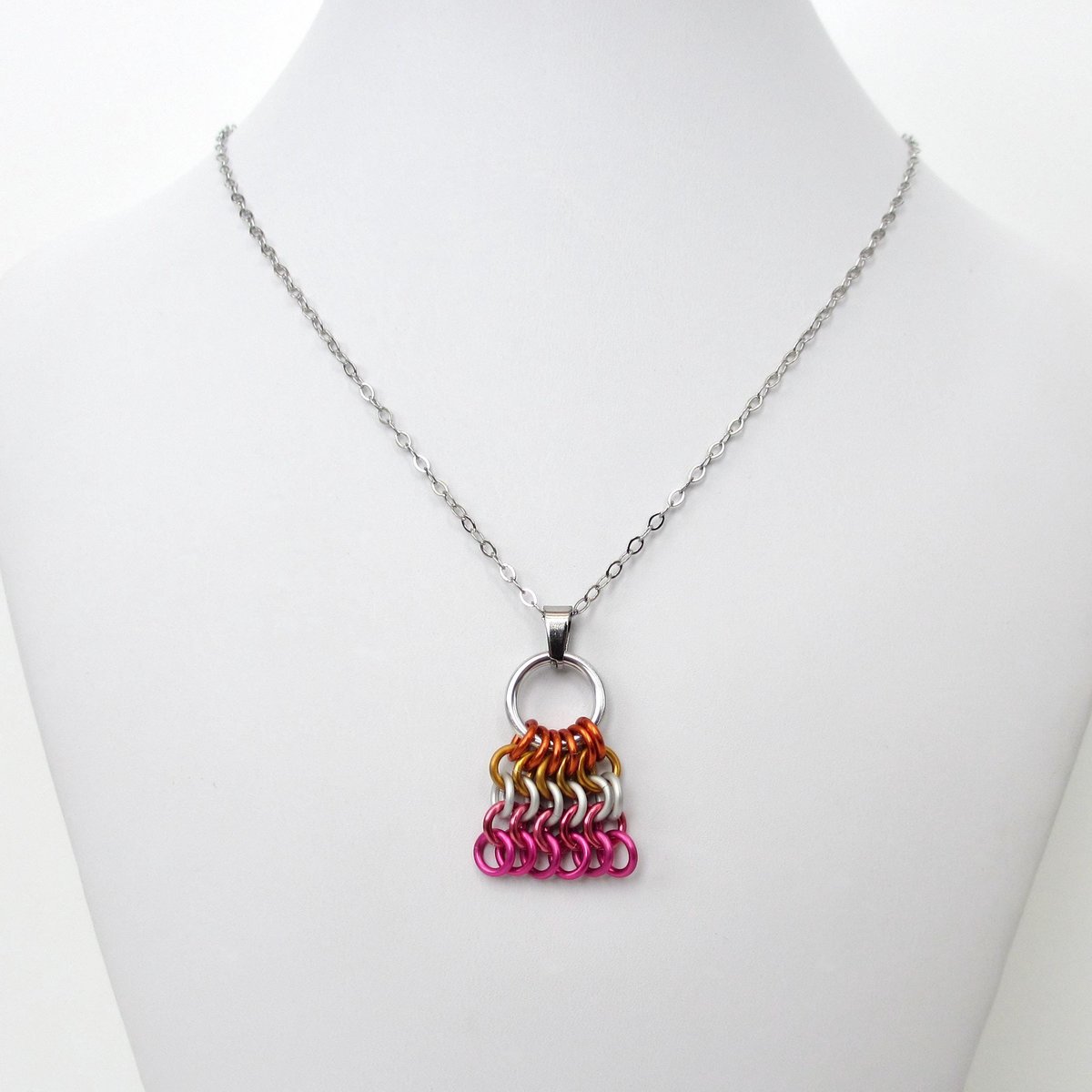 Lesbian Pride Flag Pendant, Bag Charm or Zipper Pull - Handmade LGBTQ Chainmail Accessory