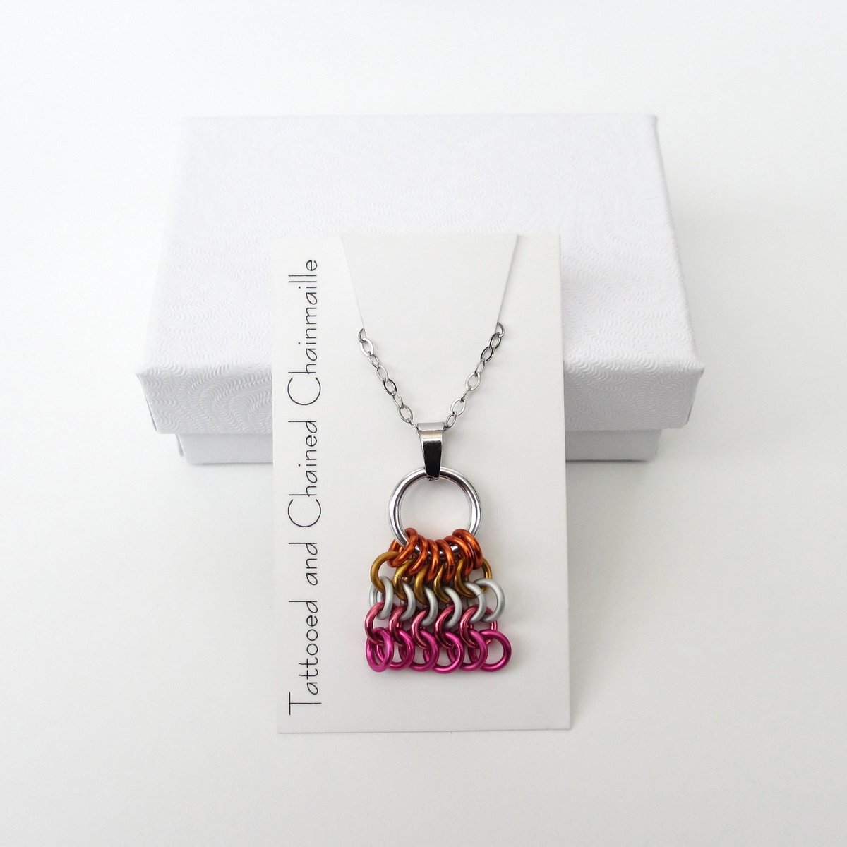 Lesbian Pride Flag Pendant, Bag Charm or Zipper Pull - Handmade LGBTQ Chainmail Accessory