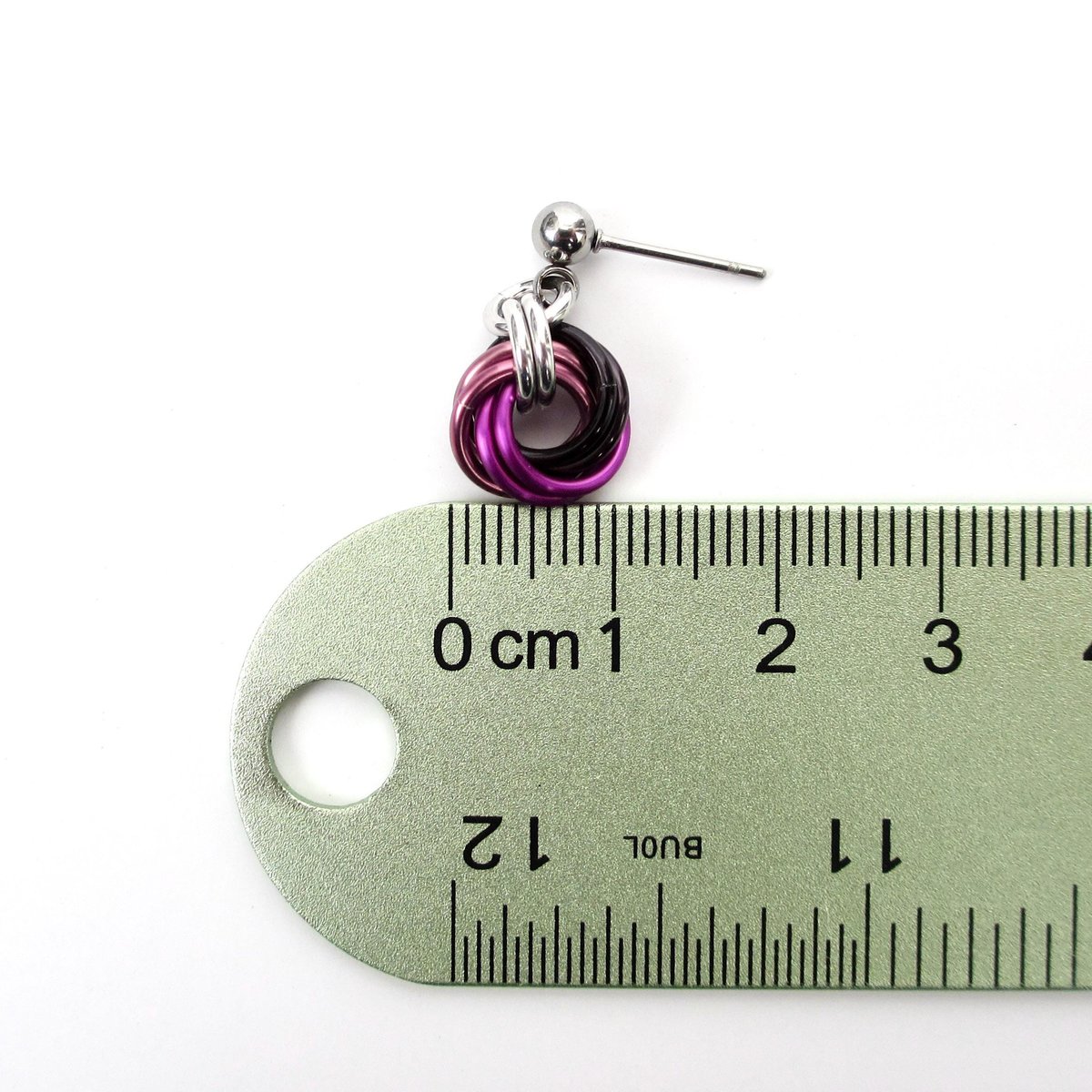 Mauve Violet Black Mini Chainmail Love Knot Drop Earrings: Handmade Minimalist Anodized Aluminum Jewelry