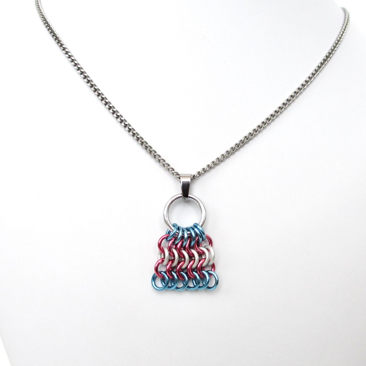 Transgender Pride Mesh Tile Pendant, Handmade Chainmail LGBTQ Flag Necklace