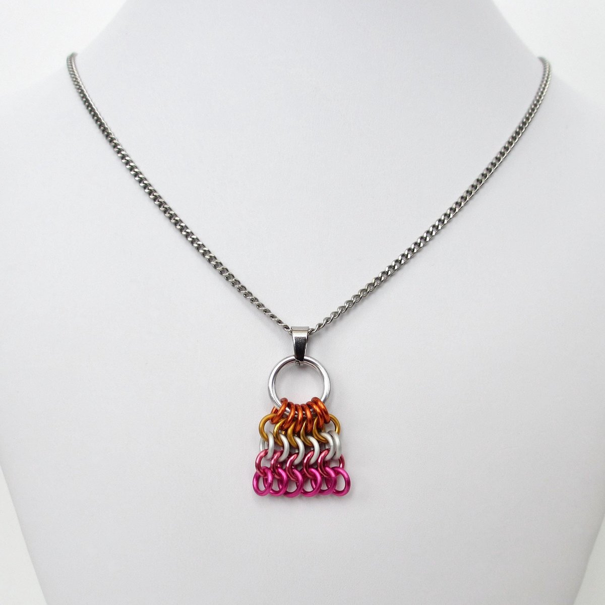 Lesbian Pride Flag Pendant, Bag Charm or Zipper Pull - Handmade LGBTQ Chainmail Accessory