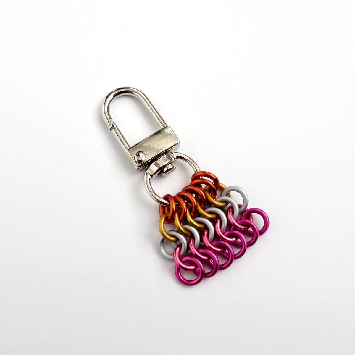 Lesbian Pride Flag Pendant, Bag Charm or Zipper Pull - Handmade LGBTQ Chainmail Accessory