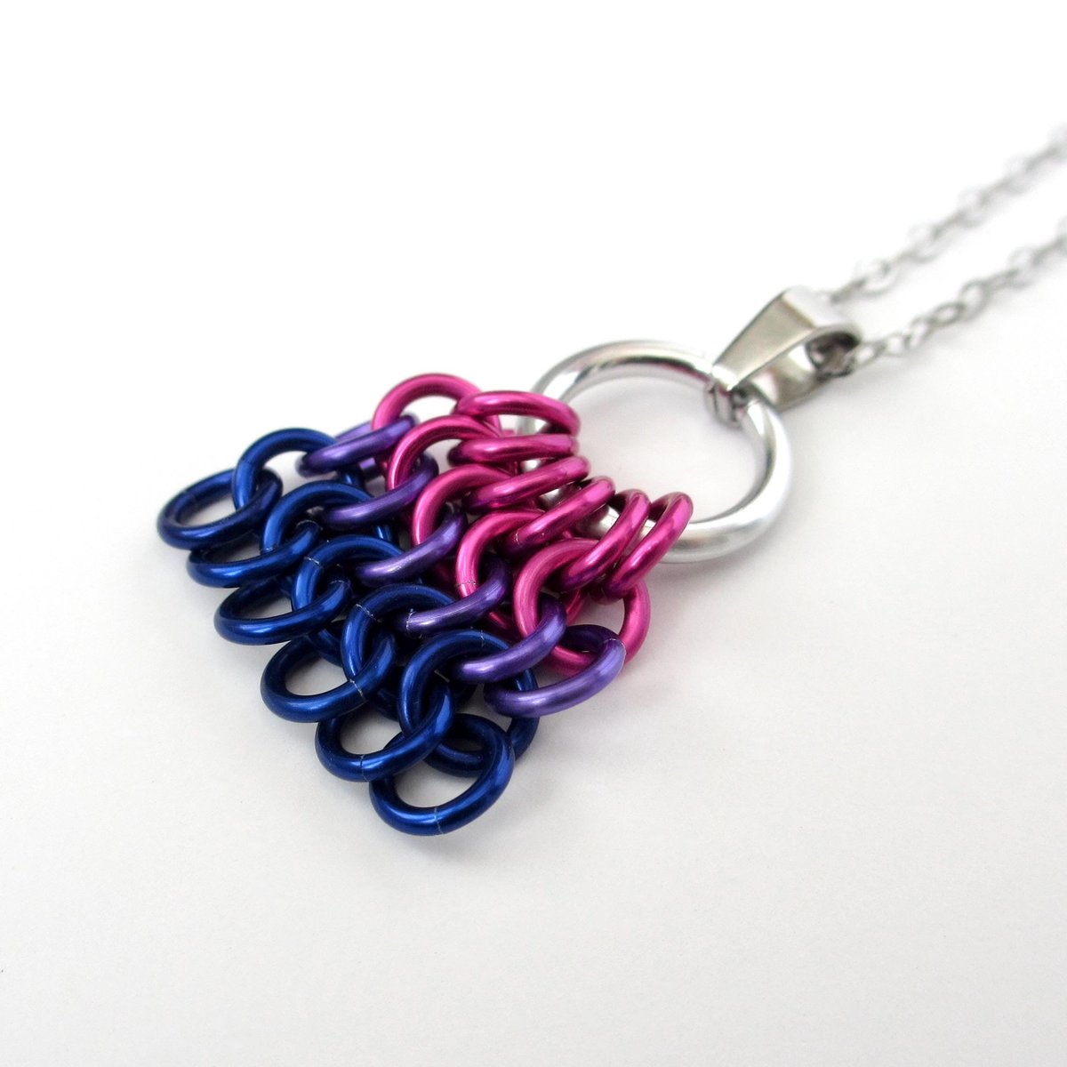 Bisexual Pride Bag Charm, LGBTQ Chainmail Zipper Pull - Pendant Necklace Option