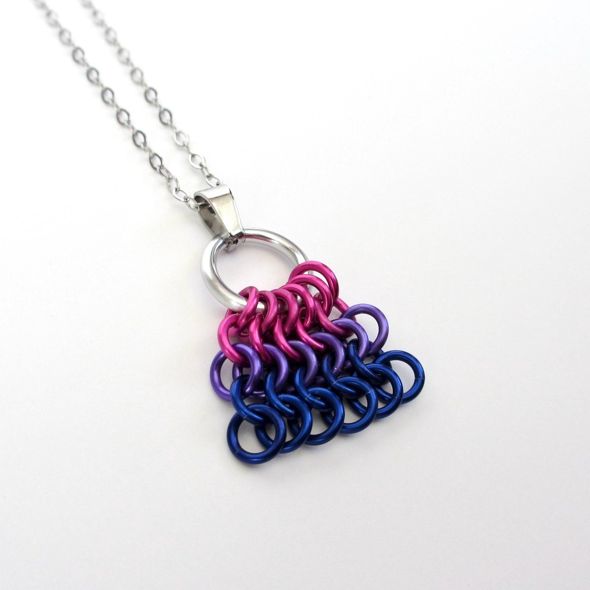 Bisexual Pride Bag Charm, LGBTQ Chainmail Zipper Pull - Pendant Necklace Option