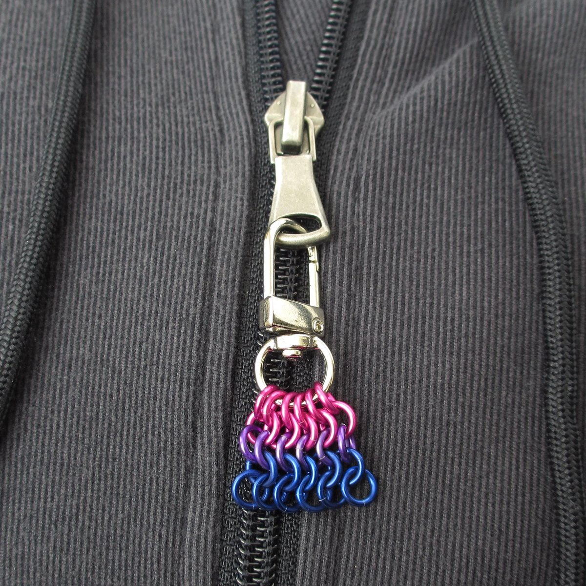 Bisexual Pride Bag Charm, LGBTQ Chainmail Zipper Pull - Pendant Necklace Option