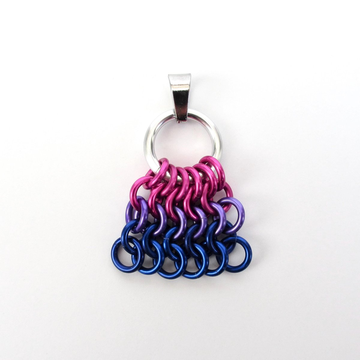 Bisexual Pride Bag Charm, LGBTQ Chainmail Zipper Pull - Pendant Necklace Option