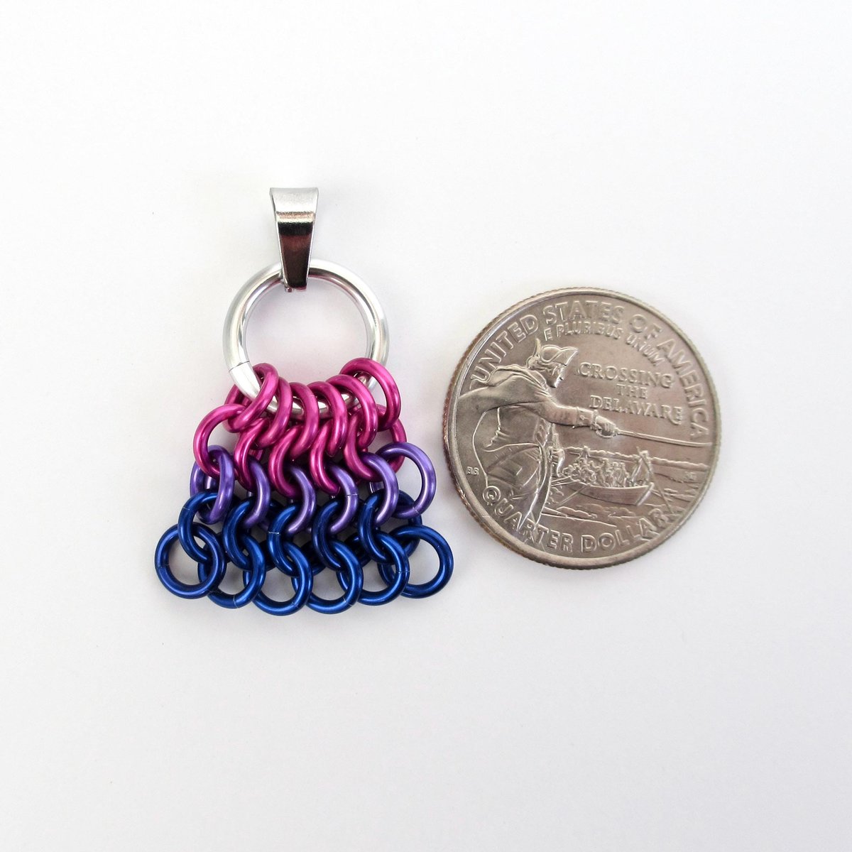 Bisexual Pride Bag Charm, LGBTQ Chainmail Zipper Pull - Pendant Necklace Option