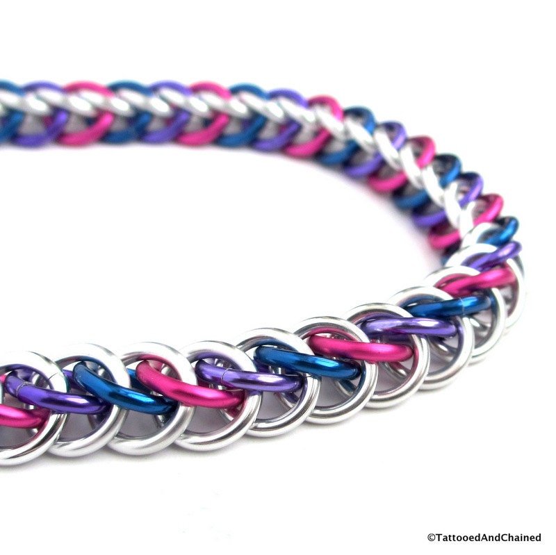 Bisexual pride bracelet, chainmail half Persian 3 in 1 bracelet for men or women, bi pride jewelry, pink purple blue