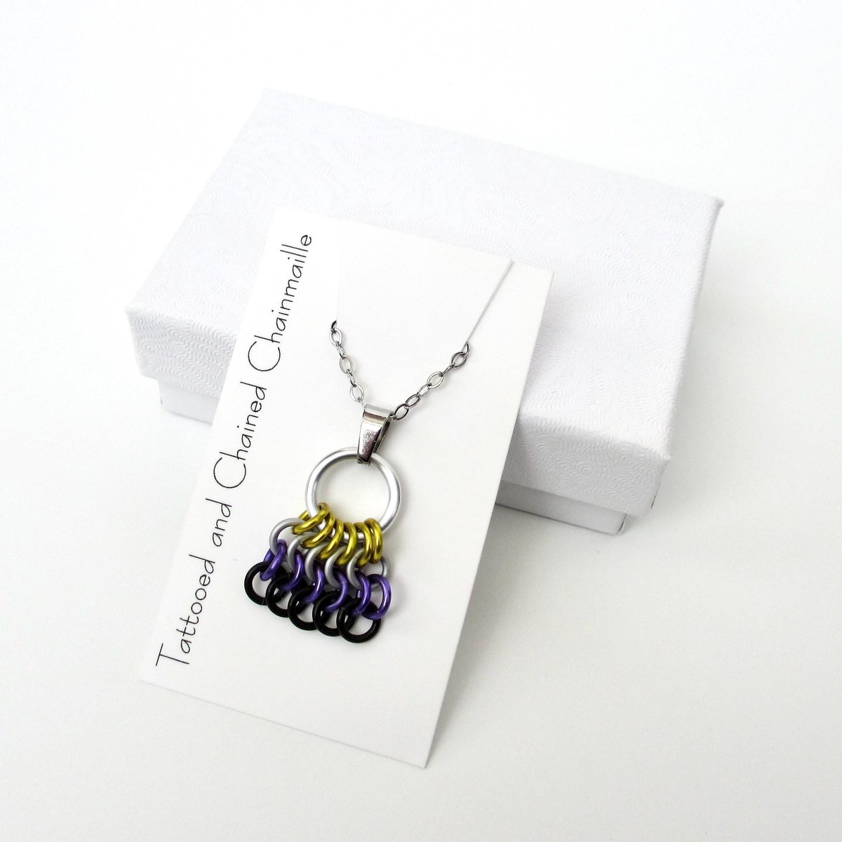 Nonbinary Pride Chainmail Zipper Pull or Bag Charm, Pendant Necklace Option