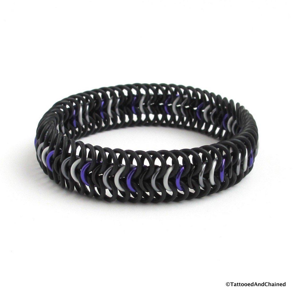 Ace pride bracelet, stretchy chainmail bracelet, asexual pride jewelry; black, gray, white, purple