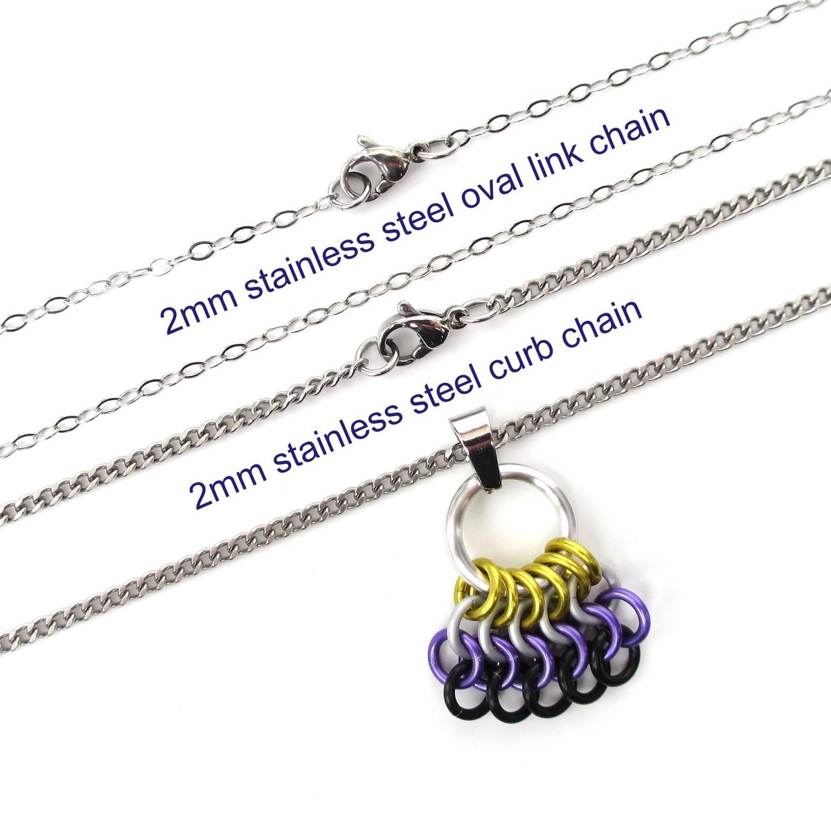 Nonbinary Pride Chainmail Zipper Pull or Bag Charm, Pendant Necklace Option