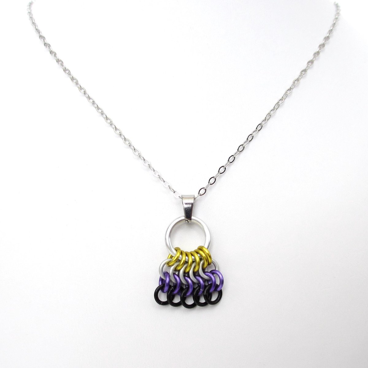 Nonbinary Pride Chainmail Zipper Pull or Bag Charm, Pendant Necklace Option