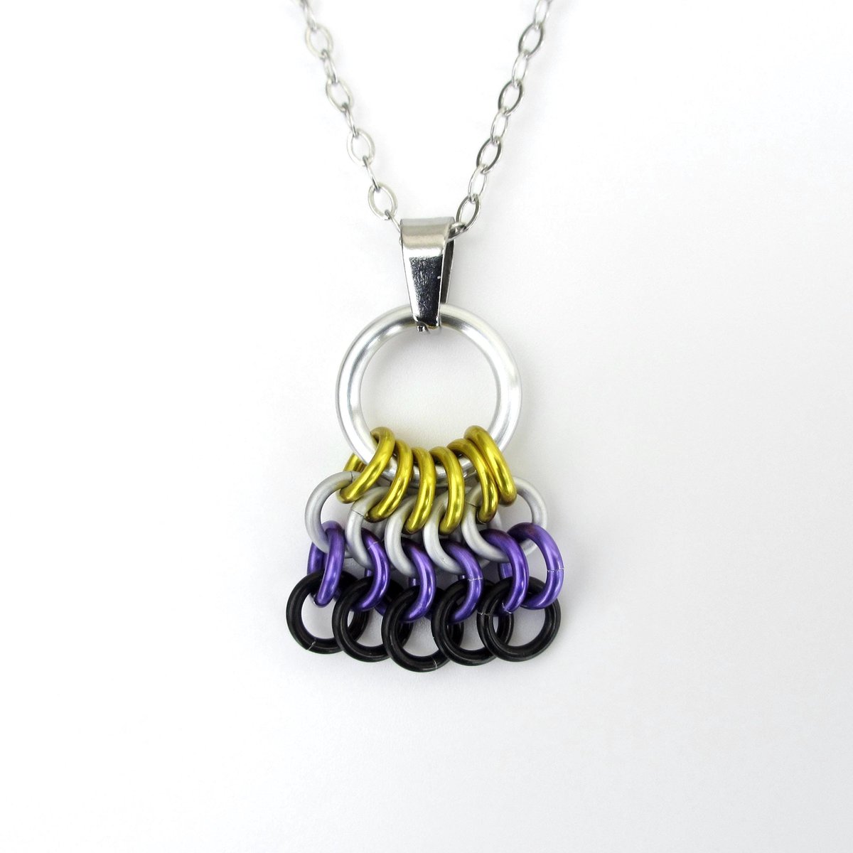 Nonbinary Pride Chainmail Zipper Pull or Bag Charm, Pendant Necklace Option