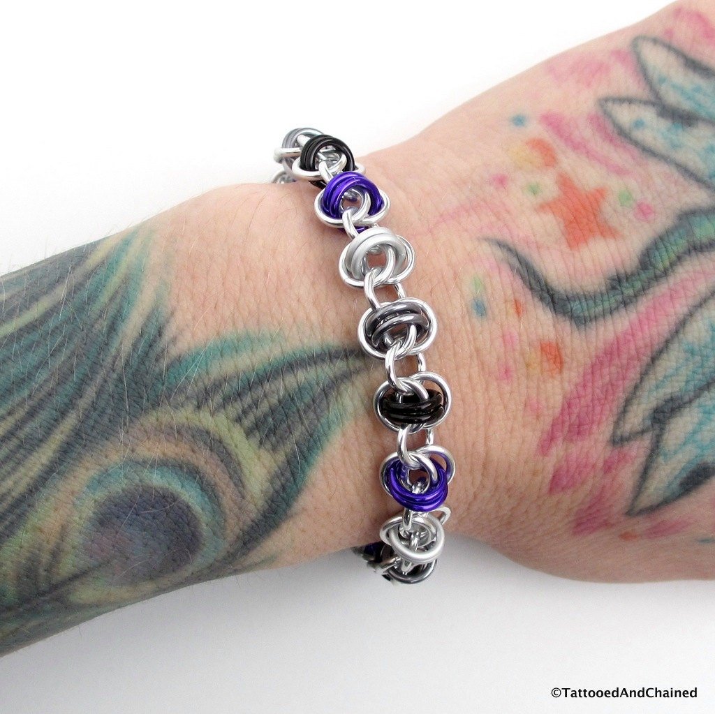 Asexual pride bracelet, chainmail bracelet, ace pride jewelry, barrel weave chainmail