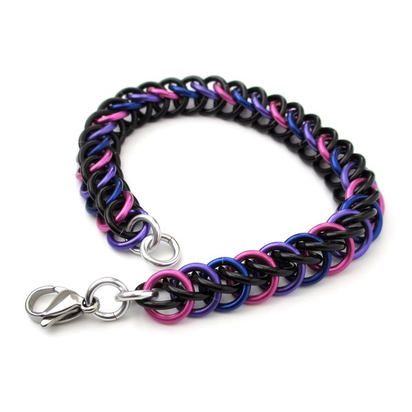 Bi pride bracelet, chainmail half Persian 3 in 1 weave, bisexual pride jewelry