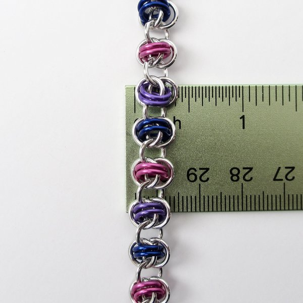 Bi pride bracelet, chainmaille bracelet, bisexual jewelry, barrel weave chainmaille