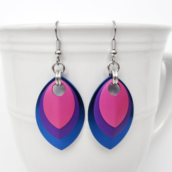 Bisexual pride earrings, bi pride chainmail scales earrings