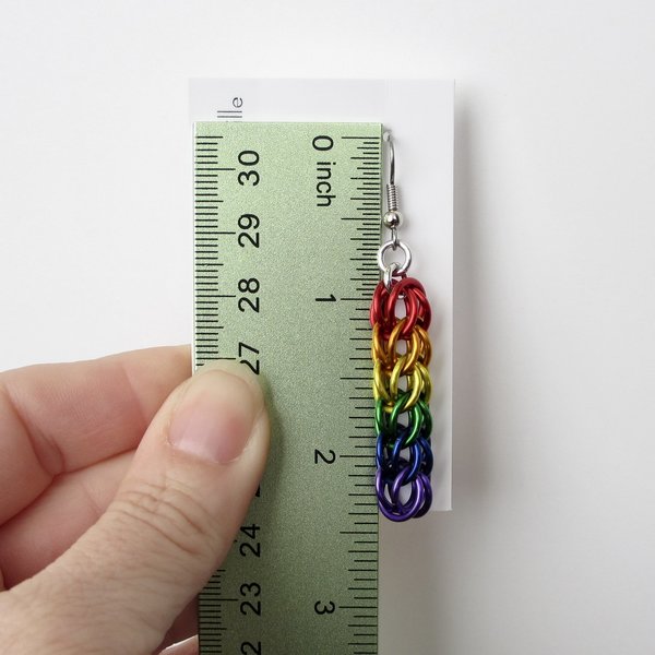 LGBTQ pride earrings, rainbow chainmail gay pride jewelry, Full Persian chainmail weave