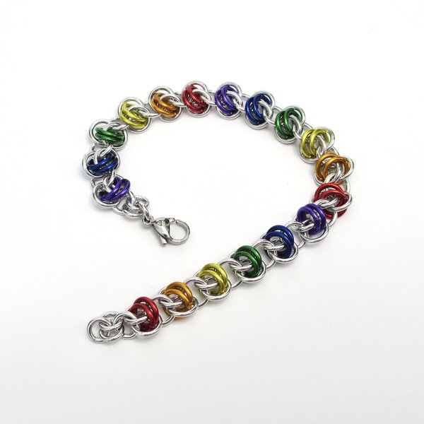 Gay pride bracelet, LGBT chainmaille bracelet, rainbow jewelry, barrel weave chainmaille