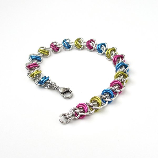 Pansexual pride bracelet, chainmaille bracelet, pan pride jewelry, barrel weave chainmaille