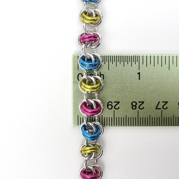 Pansexual pride bracelet, chainmaille bracelet, pan pride jewelry, barrel weave chainmaille