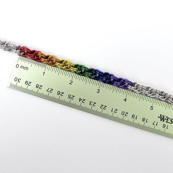 Handmade LGBTQ rainbow bracelet, chainmaille double spiral weave gay pride jewelry