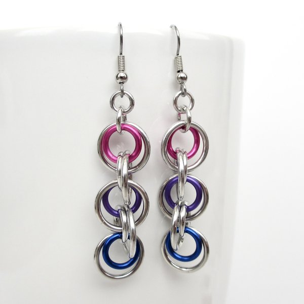 Bisexual pride earrings, bi flag jewelry, pink purple blue