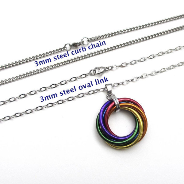 LGBTQ pride necklace, large love knot chainmail pendant, rainbow gay pride jewelry