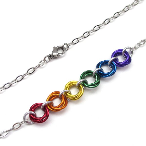 LGBTQ pride necklace, rainbow chainmail gay pride love knot jewelry